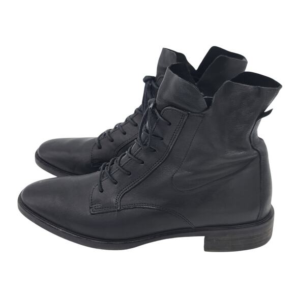 Paul Green Bernadette Lace-Up Moto Boot Black Leather Ankle Boot 9 US 6.5 EUC - Picture 1 of 6